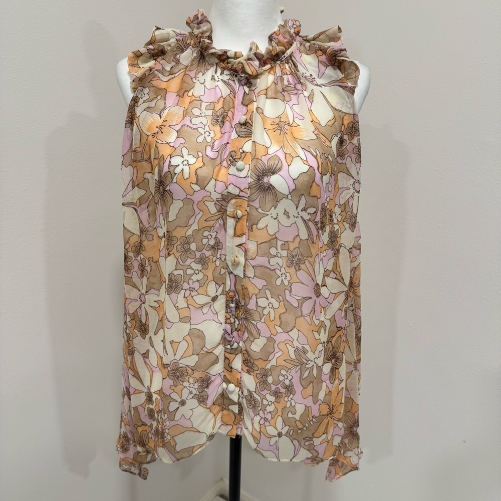 For Love And Lemons Floral Sleeveless Tunic Top High Low Sheer Relaxed Boho XS